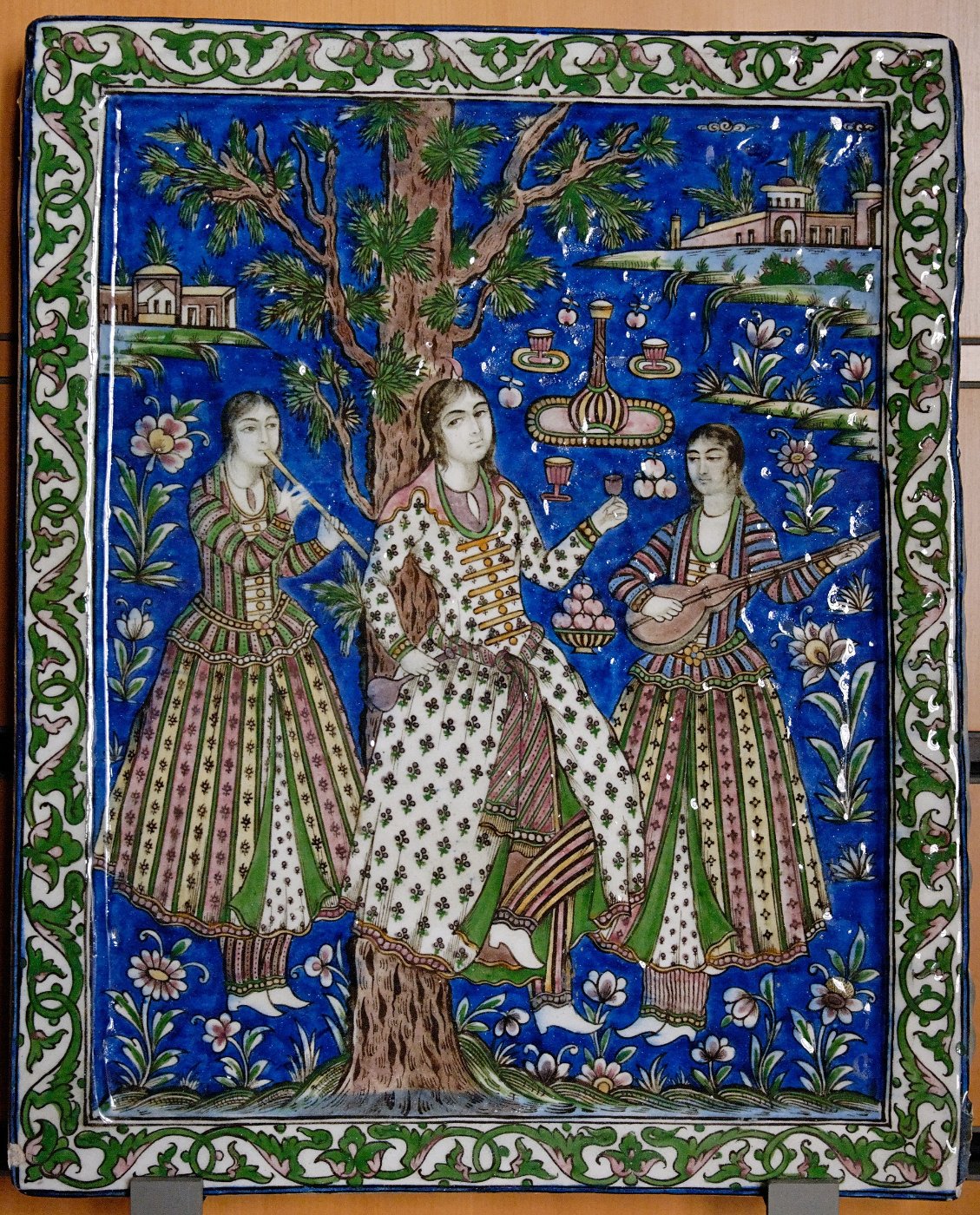 Qajar tile panel with female musicians
