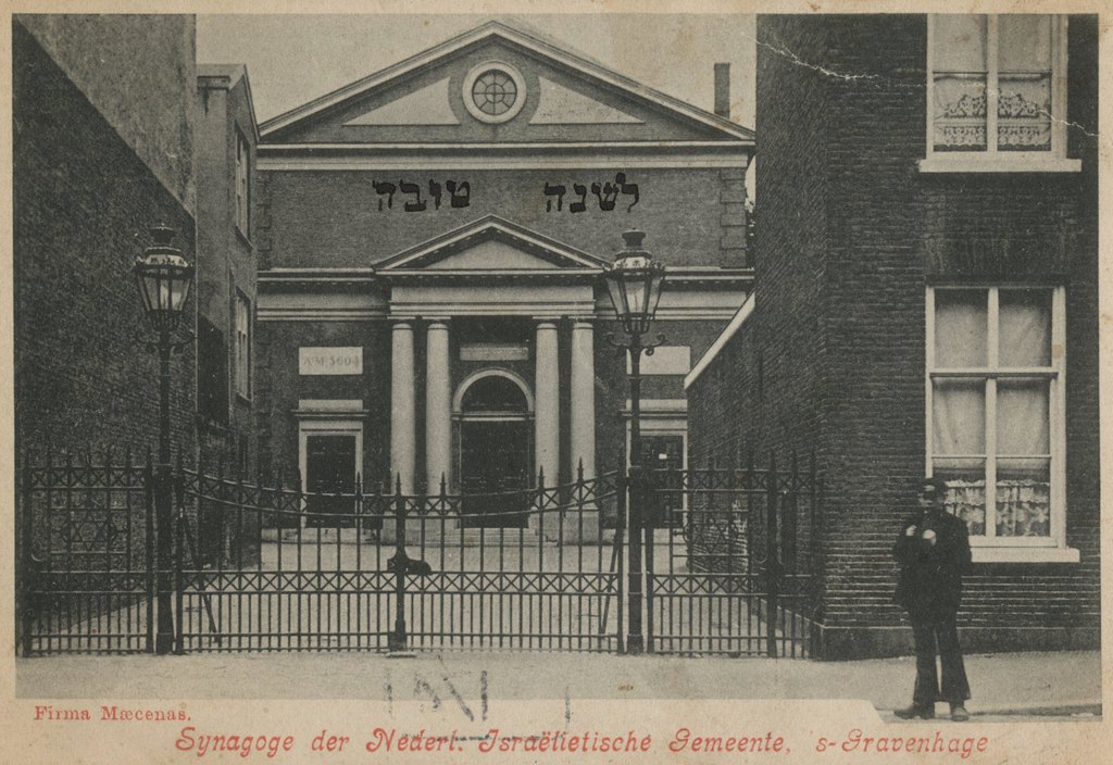 The synagogue of the Nederlands-Israëlitische Gemeente on the Wagenstraat, postcard, 1912. Firma Mæcenas. Haags Gemeente